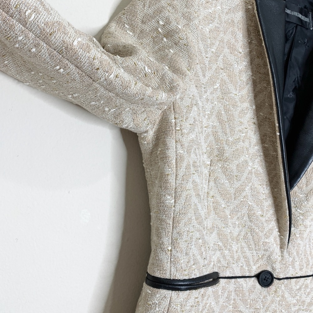 Zadig & Voltaire Victana Deluxe Blazer (Sz FR 36) Leather Trim Metallic Jacquard - Picture 8 of 16